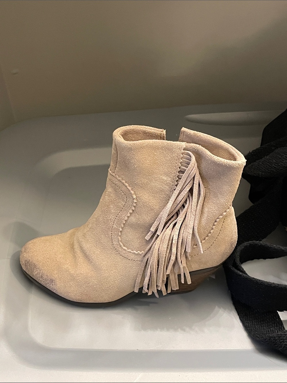 Crown Vintage Beige Suede Fringe Ankle Booties